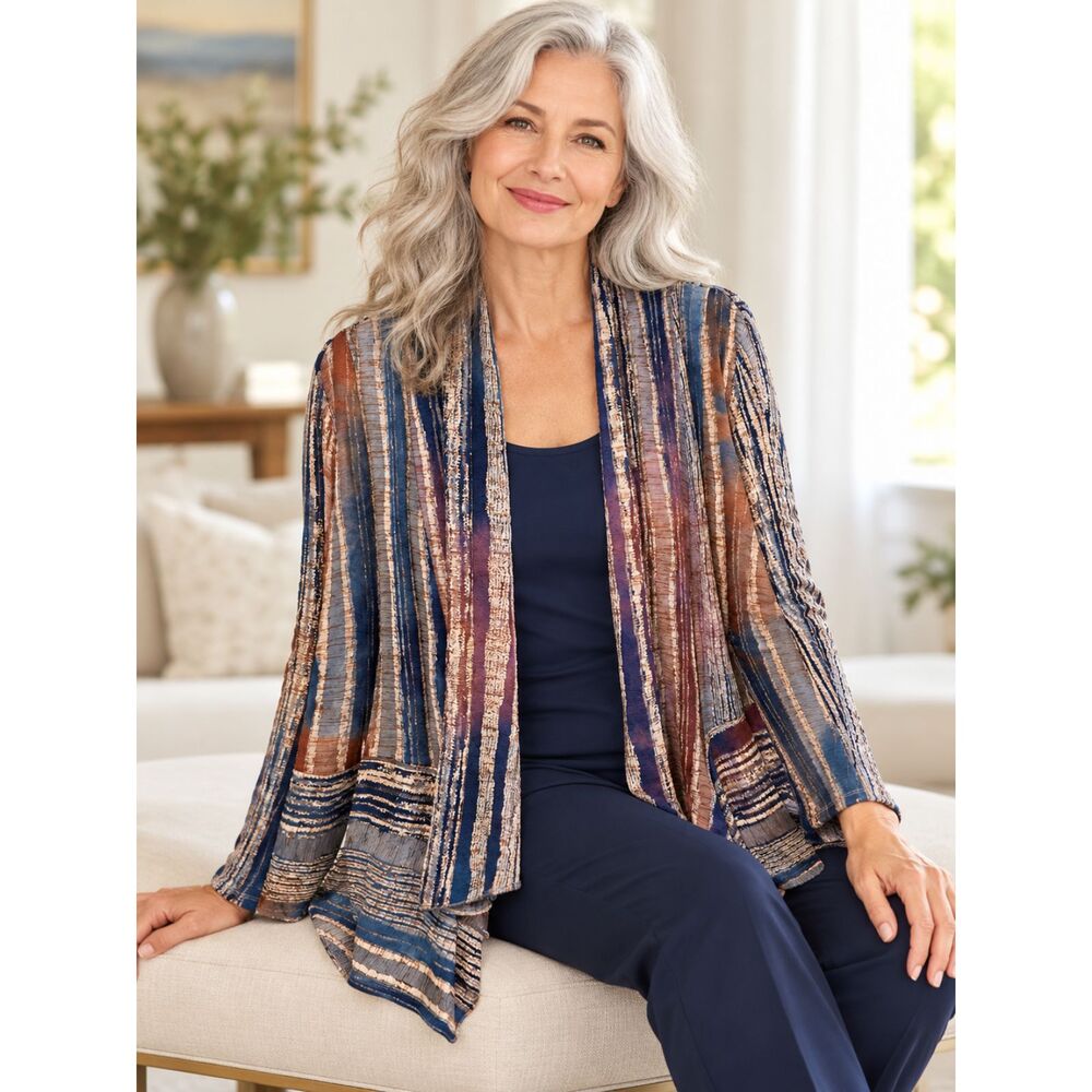 Chico's Multi-Colored Draped Open-Front Cardigan - Picture 1 of 7